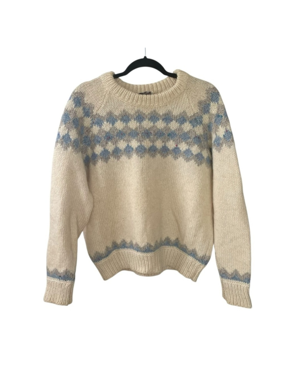 VINTAGE GAELTARRA Ireland Patterned Irish Sweater Cream Blue L